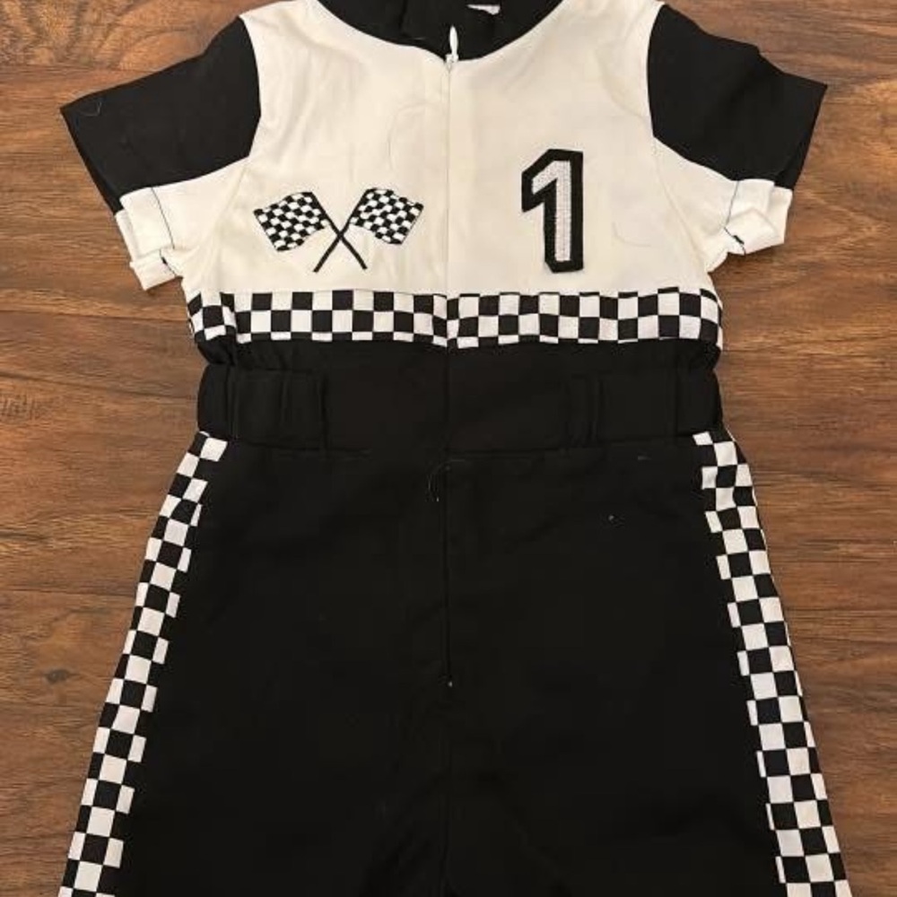 Racing-Inspired Black & White Jumpsuit